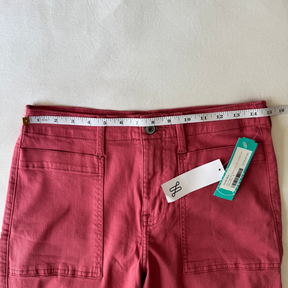 Studio Blue Shaya High Rise Patch Pocket Ankle Straight Pant 6 Dark Pink Career - Picture 7 of 8